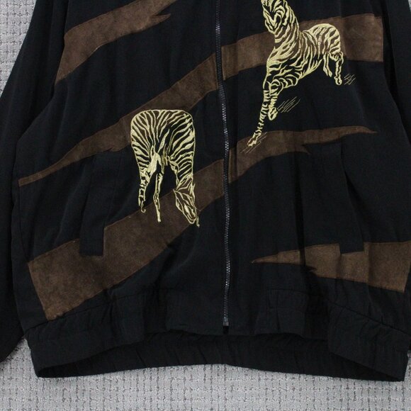 Vintage Monaliza Windbreaker Jacket Mens 2XL Black Full Zip Zebra Pattern 90s - Picture 5 of 9